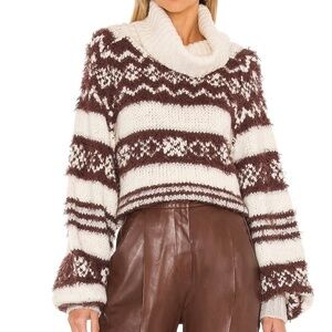 New Free People Check Me Out Pullover Sweater turtleneck chunky fair isle Small